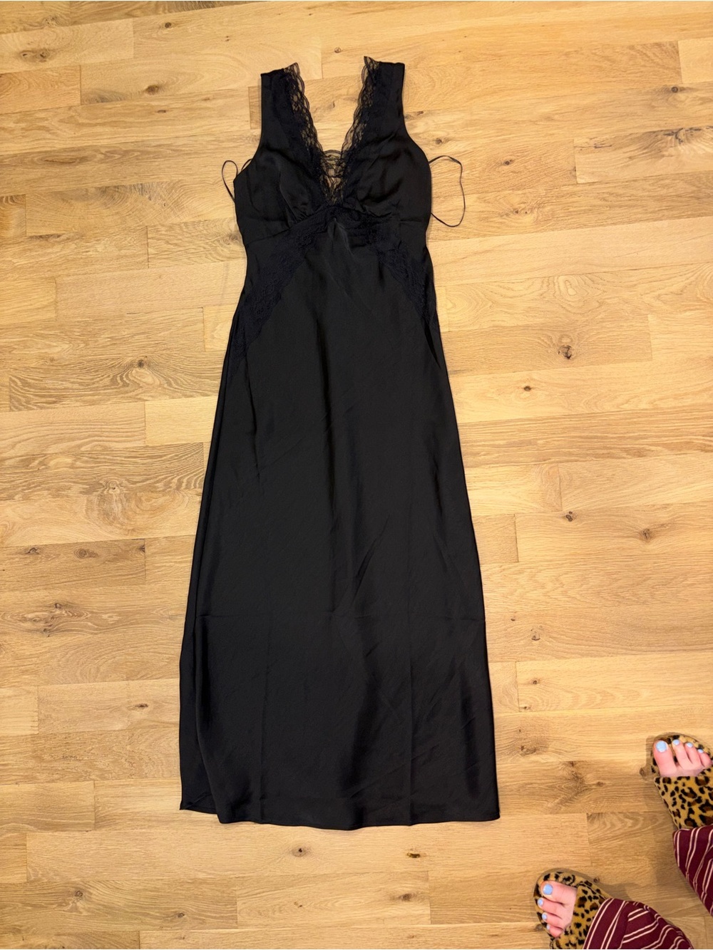 Black Lace-Trim Slip Dress